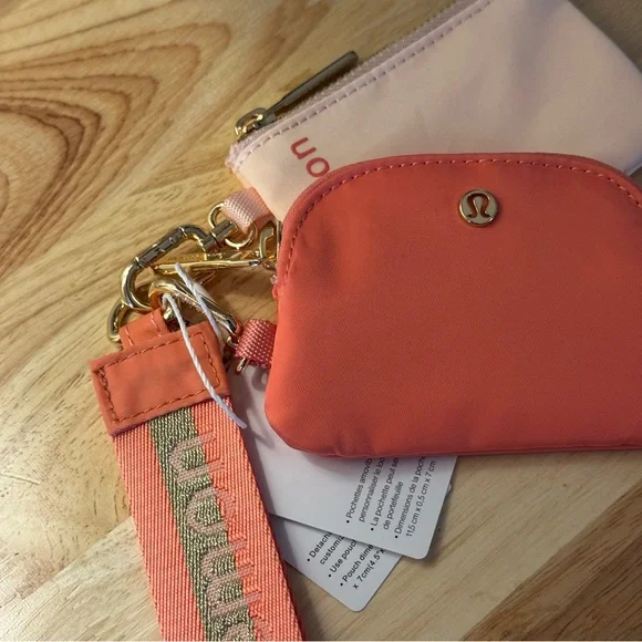 NWT Lululemon Dual Pouch Wristlet Coral Pink Mist Peach Cream NWT - Picture 5 of 7